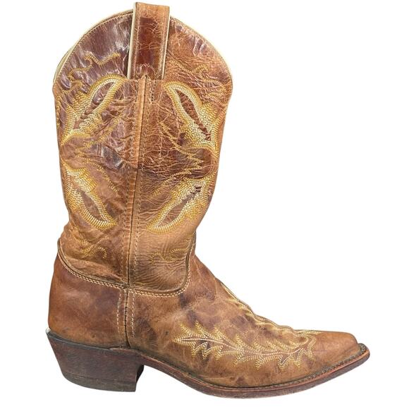 Justin Women’s Bent Rail Brown Distressed Leather Cowgirl Boot Size US 7 - Picture 1 of 10